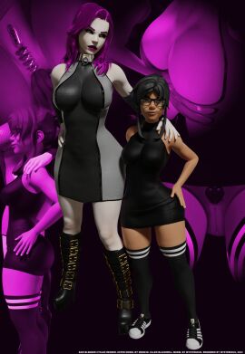 2girls 3d anal anal_fingering anal_plug andavaverse ass backless_dress black_dress black_hair breasts butt_plug buttplug chastity chastity_device chastity_piercing clothed collage collar demonia_boots dominant_female ellen_blackwell ester_figueroa female female_chastity female_domination female_only femdom femsub glasses goth_boots hand_on_shoulder heart_buttplug height_difference innie_pussy miniskirt mysterious_(artist) no_panties pale_skin pink-haired_female pink_hair pink_lips pink_lipstick punk punk_girl pussy short_dress short_skirt slave_collar smirk steel_collar tanned_skin thigh_high_socks thigh_highs yuri