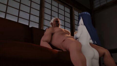 1boy 1girls 3d animated blue_hair breasts edited female hyuuga_hinata kneeling locopo male naruto naruto_(series) naruto_shippuden netorare ntr older_male older_male_and_younger_female paizuri raikage teenage_female titjob young_female younger_female