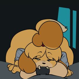 animal_crossing animated anthro anthro_on_anthro apsel_bluestar ass ass_bigger_than_head ass_focus ass_up ass_view ass_visible bedroom_eyes big_ass big_breasts breasts canid canine canis color continue_after_cum continue_thrust_after_cum cum cum_in_mouth deepthroat domestic_dog fellatio furry hands-free isabelle_(animal_crossing) looking_at_viewer loop male male_pov nintendo oral post-orgasm post-orgasm_fellatio post-orgasm_torture wagging_tail