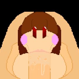 animated blowjob chara chara_(undertale) female female_chara looking_at_viewer male penis pixel_animation pixel_art red_eyes straight sucking_penis undertale undertale_(series)