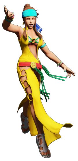 1girls big_breasts breasts brown_eyes brown_hair busty_female dancer dark-skinned_female dark_skin earrings female hairband king_of_fighters long_hair panties ring rockhowardmx smiley_face smiling standing tan tan-skinned_female tan_body tan_skin thick_thighs thighs white_panties zarina_(kof)