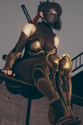 1girls 3d big_breasts breasts busty curvaceous curvy curvy_body curvy_female curvy_figure female human_female kunoichi kuriboh_(artist) light-skinned_female light_skin original original_character outdoors outside solo solo_female