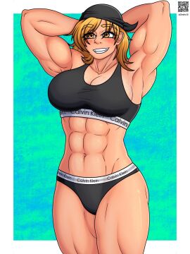 big_breasts big_thighs big_titties blush breasts comission curvaceous curvaceous_female curvaceous_figure curvy curvy_figure curvy_hips female female_focus female_only looking_at_viewer original original_character pircing short_hair strong strong_woman underwear yellow_hair zedro