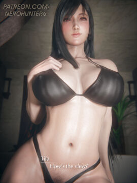 3d big_breasts black_hair breasts english_text female final_fantasy final_fantasy_vii nerohunter6 pubic_hair swimsuit tifa_lockhart