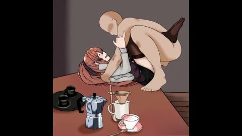 1boy 1girls ambiguous_penetration animated apron arm_grab blush brown_hair closed_eyes closed_mouth clothed_female_nude_male clothing coffee_mug cum cum_in_pussy cum_inside cup female girls'_frontline girls'_frontline_2:_exilium green_eyes holding_partner legs_around_partner legs_up long_hair longer_than_10_seconds looking_at_another looking_at_partner male open_mouth ponytail sex shirt skirt smile sound springfield_(girls'_frontline) springfield_(girls'_frontline_2) table tagme testicles thighhighs video voice_acted yamato3433