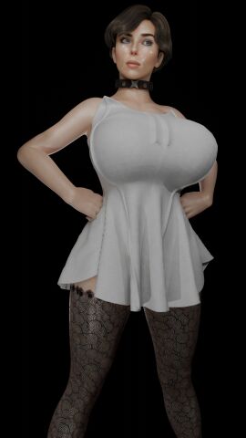 1girls 3d breasts breasts_bigger_than_head choker dark_hair dress female female_only from_behind from_below human human_only legs_apart light-skinned_female light_skin realistic self_upload sextus400 underskirt white_dress