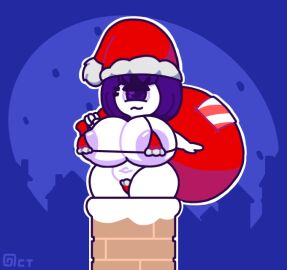 1_eye 1girls animated areola areolae bikini bouncing_breasts breasts chimney christmas christmas_outfit cyclops exhibitionism female female_only hair_ornament huge_breasts micro_bikini navel octette_(octotron2000) octotron2000 original_character plump purple_eye purple_hair sack santa_hat self_upload short_hair shortstack snow solo solo_female stuck thick_thighs white_body wide_hips