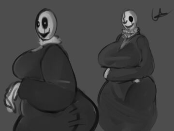 2d 2d_(artwork) ashclone big_ass big_breasts black_dress breasts deltarune fem_gaster female gaster grey_background looking_at_viewer monochrome rule_63 simple_background thick_ass thick_thighs turtleneck undertale undertale_(series)