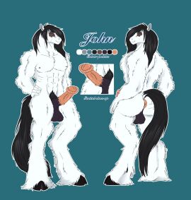 abs animal_genitalia animal_penis anthro anus backsack balls ballsack big_balls big_penis biped black_hair black_hooves black_tail brown_markings cloven_hooves equid equine equine_anus equine_genitalia equine_penis erection flared_penis fluffy fur genitals hair hi_res hooves horse male male_anthro mammal mane markings medial_ring model_sheet muscular muscular_anthro muscular_male nipples pecs penis puffy_anus solo tail unguligrade vein veiny_penis vulpixxeon white_body white_fur