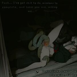 1boy balaclava barefoot black_eyes black_hair black_pants black_sweater bottomless breasts bright_pupils bulletproof_vest cargo_pants censored closed_mouth clothing commentary dirty_talk english_commentary english_text female gorka gradient_background grey_hair height_difference horror_(theme) host_(obj_shep) indoors jacket looking_up lying male mattress medium_hair military_jacket moaning monster monster_girl mosaic_censoring obj_shep off-shoulder_sweater off_shoulder on_side original paid_reward_available pale_skin pants penetration profanity pussy sex spread_legs sweater tactical_clothes talking tentacle tentacle_sex top-down_bottom-up vaginal_penetration white_pupils wide_spread_legs worm_(obj_shep)