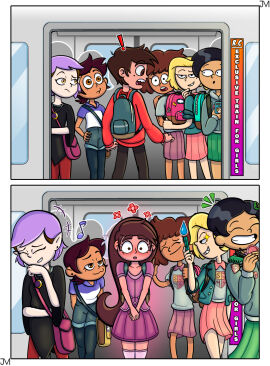 1boy 5girls amity_blight amphibia anne_boonchuy asian_female backpack bag blonde_hair blush clothed clothed_female clothed_male clothing comic crossdressing crossover dark-skinned_female dark_skin disney disney_channel electronics female femboy feminization forced_crossdressing forced_feminization funny human in_public jasonmrcurdy latina_female latino_male luz_noceda male marco_diaz marcy_wu meme multiple_females multiple_girls on_train pale_skin phone ponytail princess_marco public purple_hair sasha_waybright school_uniform schoolgirl sissification skirt star_vs_the_forces_of_evil subway_train the_owl_house train