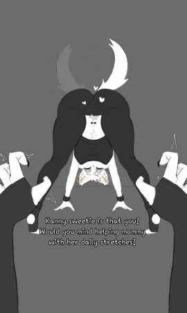 blind cat_ears cat_girl cat_tail catgirl champaanimation female imminent_rape imminent_sex kanny_chum_(champaanimation) linda_(champaanimation) milf mother_and_daughter oc original original_character pov stirrup_legwear text yoga yoga_pants yoga_pose