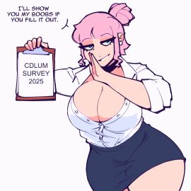 animated big_breasts blue_eyes breasts button_down_shirt cdlum female pear_(cdlum) pink_hair skirt unbuttoned_shirt