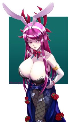 1girls big_breasts black_bunnysuit breasts bunny_ears bunnysuit exposed_breasts fire_emblem fire_emblem_engage ivy_(fire_emblem) long_hair purple_eyes purple_hair