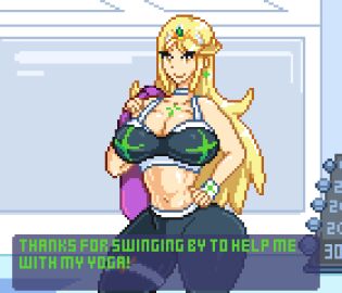 animated ass ass_focus ass_to_crotch ass_up barefoot big_ass big_breasts blonde_hair blue_shirt breasts bulge cheeky_smile clapping clapping_ass countmoxi dat_ass exercise exercising flexible jack-o'_pose jiggle_physics jiggling_ass jiggling_breasts long_hair mirror mythra mythra_(xenoblade) no_nut_november no_nut_sabotage part_4 pixel_animation pixel_art purple_towel seducing smile smirk stretching stretching_legs suggestive suggestive_dialogue suggestive_pose suggestive_posing teasing temptation tempting throwing_it_back towel twerking weights wip xenoblade_(series) xenoblade_chronicles_(series) xenoblade_chronicles_2 yoga yoga_mat yoga_pants yoga_top