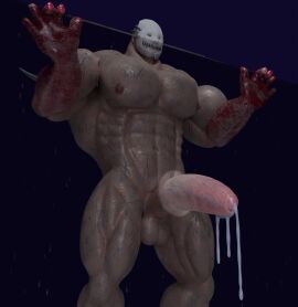 1boy 3d 3d_model balls bara big_balls big_penis cum cum_drip cum_dripping_from_penis dbd dead_by_daylight erection evan_macmillan genital_fluids juggernautuntpb male male_focus male_nipples male_only muscular muscular_male nipples nude penis solo_male the_trapper yaoi