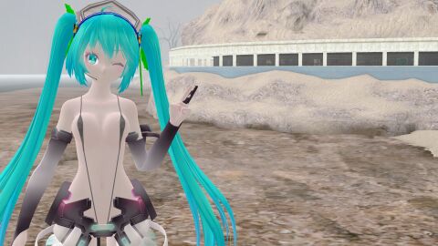 1girls 3d almost_naked breasts female hatsune_miku revealing_clothes vocaloid winking