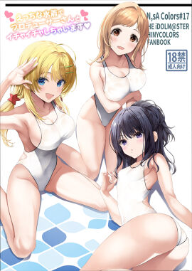 3girls :o ahoge antenna_hair arm_under_breasts arm_up armpits ass ass_cleavage ass_crack back bare_armpits bare_arms bare_ass bare_butt bare_calves bare_hands bare_hips bare_knees bare_legs bare_shoulders bare_skin bare_thighs big_breasts bikini black-haired_female black_hair blonde-haired_female blonde_female blonde_hair blue-eyed_female blue_background blue_eyes blush blushing_female breasts brown-eyed_female brown-haired_female brown_eyebrows brown_eyes brown_hair butt_crack calves cleavage collarbone covered_navel covered_nipples dot_nose elbows exposed exposed_armpits exposed_arms exposed_belly exposed_legs exposed_midriff exposed_shoulders exposed_thighs exposed_torso eyebrows_visible_through_hair female female_focus female_only fingers flat_belly flat_chest flat_chested full_body groin hachimiya_meguru half_naked hand_up head_tilt high_resolution highres hips hourglass_figure idolmaster idolmaster_shiny_colors inuzumi_masaki japanese_text kazano_hiori kneepits knees legs legs_apart legs_spread legs_together light-skinned_female light_skin long_hair looking_at_viewer mole mole_under_mouth multiple_females multiple_girls naked naked_female nude nude_female one-piece_swimsuit open_mouth open_mouth_smile parted_bangs parted_lips petite petite_body petite_breasts petite_female ponytail purple-eyed_female purple_eyes pussy sakuragi_mano shoulders sideboob simple_background sitting sitting_on_ass sitting_on_floor sitting_on_ground sitting_skinny skinny_female skinny_waist slender_body slender_waist slim_female slim_waist small_breasts smile smiling smiling_at_viewer spread_legs standing swimsuit swimwear text thick_ass thick_thighs thighs thin_waist tilted_head tongue translation_request underboob upper_body v-line waist wavy_hair wet_bikini wet_swimsuit wet_swimwear white_background white_bikini white_one-piece_swimsuit white_swimsuit white_swimwear wide_hips
