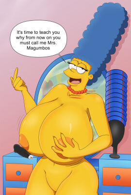 20th_century_fox 20th_century_studios accurate_art_style ass big_ass big_breasts black_bikini blue_hair breasts breasts_bigger_than_head female fox_corporation gracie_films horny huge_ass large_marge looking_at_viewer looking_back marge_simpson matt_groening the_simpsons whoa_look_at_those_magumbos yellow_body yellow_skin
