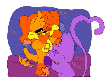 catnap_(poppy_playtime) critters_(poppy_playtime) dogday_(poppy_playtime) domestic_cat domestic_dog furry_only lit_yyc male male/male moaning moaning_in_pleasure no_humans oral oral_penetration oral_sex orange_body orange_fur orange_skin penis poppy_playtime poppy_playtime_(chapter_3) purple_body purple_fur purple_skin simple_background simple_shading sitting sitting_on_bed smiling_critters sucking sucking_penis