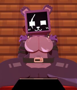 1girls 3d 5_fingers animal_humanoid anon anonymous_male anthro bear belt belt_collar big_breasts breasts canid clothed clothing coresvoid digital_media_(artwork) epic_games eye_scar facial_scar female female_only fortnite fur genitals hi_res humanoid looking_at_viewer male mammal microsoft mine-imator minecraft mojang multicolored_fur purple_body raven_team_leader scar simple_background solo solo_female wooden_wall xbox_game_studios