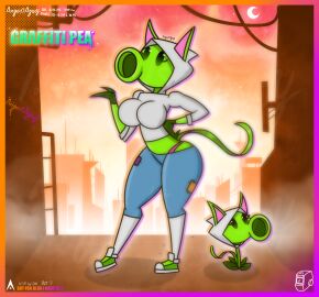 2d 2d_(artwork) agonywelds angelsagony ass cat_ears cat_tail eyelashes female graffiti graffiti_pea hands_on_hips high_socks hoodie leaf leaf_tail looking_at_viewer original_character paint panties peashooter_(pvz) plantie plants_vs_zombies pvz thick_ass thick_thighs thighs thong underwear wide_hips