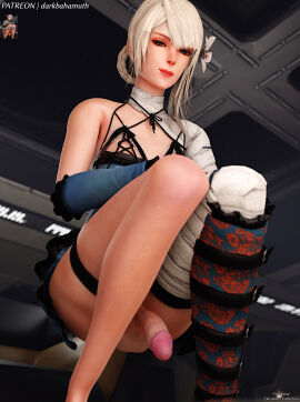 3d 3d_(artwork) darkbahamuth dickgirl futa_only futanari kaine_(nier) nier:_automata squatting trans_woman