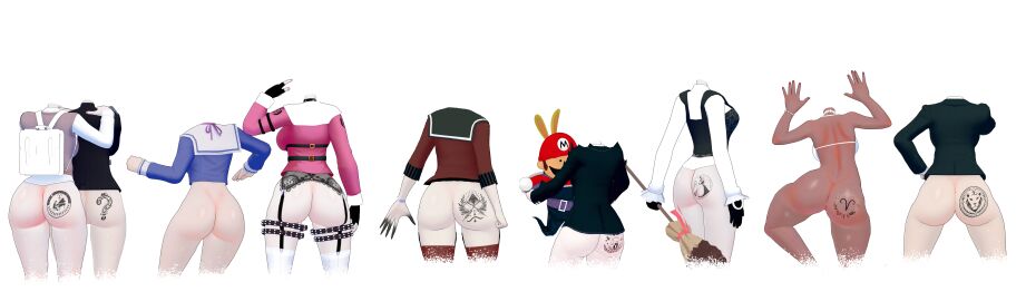 1boy 6+girls 8girls akamatsu_kaede ass ass_chart ass_comparison ass_focus ass_to_ass big_ass big_butt both_sexes_in_same_situation bottomless chabashira_tenko chart danganronpa danganronpa_v3 equal_opportunity_fanservice female femboy harubug harukawa_maki iruma_miu male multiple_females multiple_girls saihara_shuuichi shirogane_tsumugi tagme toujou_kirumi yonaga_angie yumeno_himiko