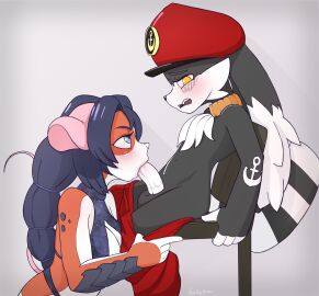 absurd_res anthro backup4now balls black_body black_fur blue_eyes blue_hair blush bodily_fluids breasts cleavage clothed clothing domestic_cat duo felid feline felis fellatio female fur genitals hair hat headgear headwear hi_res male male/female mammal mouse multicolored_body multicolored_fur murid murine open_mouth oral orange_body orange_fur penile penis rodent saliva saliva_on_penis sex two-tone_body two-tone_fur white_body white_fur yellow_eyes