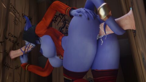 1girls 2boys 3d ass bent_over big_ass big_breasts black_hair blizzard_entertainment blowjob blue_skin breasts cum cum_in_mouth cum_in_pussy cum_inside draenei fellatio female glory_hole horns human human_(world_of_warcraft) interspecies light-skinned_male light_skin male morilymory mory nude oral oral_sex original_character pussy sex spread_legs swallowing swallowing_cum tail_sex thick_thighs thighhighs vaginal_penetration vaginal_sex voluptuous voluptuous_female warcraft wide_hips world_of_warcraft