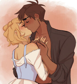 1boy 1girls clothed clothed_female clothed_male dark-skinned_male dark_skin earrings eyes_closed female holding_hands kissing light-skinned_female light_skin male straight taylor_noelle