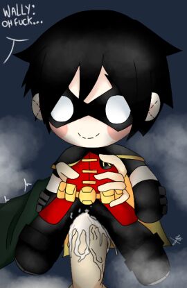 big_head big_penis cum dc dc_comics dick_grayson gay jerkingoff male masturbation penis plushophilia robin_(dc) robin_(dick_grayson) tagme toony veiny_penis wally_west yaoi young_justice