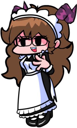 1girls braces brown_hair edit edited female female_only fnf fnf_oc fnf_ocs frankie_(flanuffal) friday_night_funkin glasses maid maid_headdress maid_outfit maid_uniform oc original_character paint_3d ram_horns transparent_background