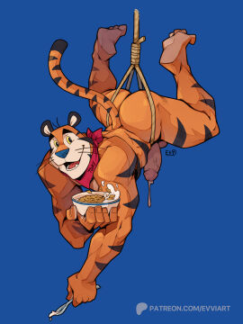 2025 anthro ass back_muscles balls bara biceps big_balls big_butt big_muscles big_penis blue_background bodily_fluids bowl butt_from_the_front cereal character_name container cutlery dripping english_text erection evvi eyebrows felid food frosted_flakes fur gay gay_male genital_fluids genitals glans holding_container holding_food holding_object humanoid_genitalia humanoid_penis kellogg's kerchief kitchen_utensils looking_at_viewer male mammal mascot milk muscles muscular muscular_anthro muscular_male nails neckerchief neckwear nude offering_to_viewer open_mouth open_smile pantherine patreon penis precum precum_drip precum_string rope signature simple_background smile solo spoon suspension teeth text thick_arms thick_thighs tiger tongue tony_the_tiger tools tuft url vein whiskers yaoi