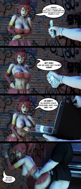 3d alley ambiguous_penetration angry anna_(fire_emblem) anna_(fire_emblem_warriors) ass big_ass big_breasts breasts comic female fire_emblem fire_emblem_awakening graffiti gunchapred human human_only laugh light-skinned_female light-skinned_male light_skin makeup male male/female money nintendo prostitution reds_light_district skirt skirt_lift source_filmmaker tagme unseen_male_face