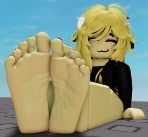 1female 1girls 3d 3d_animation animated big_feet big_soles black_nails black_toenails bruhhhhmomennnnnt curled_toes curling_toes feet_fetish feet_focus feet_together female foot_fetish huge_feet looking_back looking_back_at_viewer no_sound questionable roblox roblox_studio robloxian smiling soles tagme video yellow_body yellow_hair