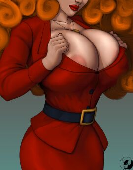 areolae areolae_slip athletic athletic_female big_breasts blazer blindanubis breasts bursting_breasts busty cartoon_network cleavage curly_hair female female_focus female_only hanna-barbera hourglass_figure large_breasts lipstick long_hair makeup nail_polish necklace office_lady overflowing_breasts powerpuff_girls red_hair sara_bellum skirt tagme tall_female taller_female wide_hips