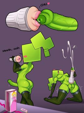 cumshot duplicate fleshlight futa_only futanari green_body green_skin intersex kissing mario_(series) masturbation mimi_(super_paper_mario) paper_mario princess_peach sleepiitreat stockings super_paper_mario tagme tagme_(artist)