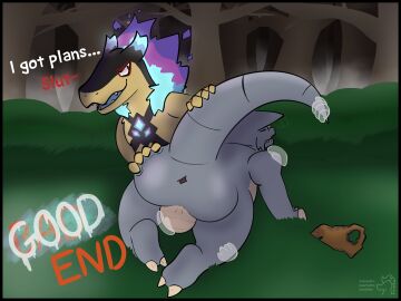 anthro bad_ending degradation disembodied_hand duo game_over gameplay_mechanics generation_1_pokemon generation_2_pokemon ghost_hand gyro_(outbackdile) hi_res male male/male mammal mustelid nintendo outbackdile pokemon pokemon_(species) rhinoceros rhydon stunned typhlosion