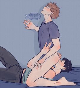 2boys abs anal anus ass balls bed black_hair blush brown_hair cock cum cum_in_ass cum_on_abs erect_nipples erect_penis erection gay gay_male gay_rimjob haikyuu!! lizuumi_0 male male/male muscles muscular muscular_male nipples oikawa_tooru_(haikyuu!!) penis rimjob teenager testicles tobio_kageyama yaoi young younger_male