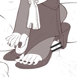 1boy 1girls black_and_white bridal_legwear cum feet female foot_domination foot_fetish foot_focus footjob footjob_with_footwear hanya_(honkai:_star_rail) high_heels honkai:_star_rail honkai_(series) lazyjuice male sandaljob sandals sweat toenail_polish