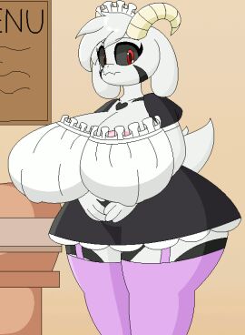 animated asriel_dreemurr asriel_dreemurr_(god_form) big_breasts bovid breast_play breasts caprine clothing female furry garter_belt garter_straps goat huge_breasts maid_uniform mammal milkis2000 panties rule_63 solo undertale undertale_(series) underwear uniform