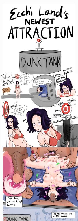 1girls amusement_park amusement_ride angry armband bikini body_writing bowtie breasts carnival comic condom condom_wrapper cum cum_in_mouth cum_inside cum_on_body cum_on_breasts defeated dialogue diving_board double_handjob double_penetration dunk_tank ecchieel falling fellatio female game gangbang instant_loss_2koma internal_cumshot marker moaning orgy purple_eyes purple_hair pussy sex spitroast target throat_fuck tricked used_condom vaginal_penetration x-ray