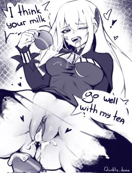 ass breasts cum cum_in_pussy cumshot cup echidna_(re:zero) female pussy pussy_juice quickly_done_(artist) re:zero_kara_hajimeru_isekai_seikatsu sperm