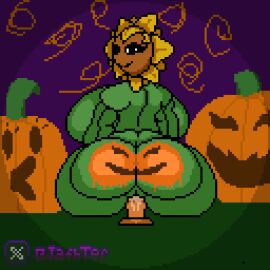 animated ass big_ass big_breasts big_butt breasts female green_body halloween jafter paint_on_ass plantie plants_vs_zombies pumpkin pvz sunflower_(pvz)