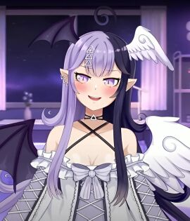 1girls ahoge ai_assisted animated background blush breasts breasts_out closed_eyes closing_eyes clothes_falling_off female female_only indie_virtual_youtuber indie_vtuber no_sound pointy_ears purple_eyes saphera_de_noma smile streamer tagme video virtual_youtuber vtuber wings youtube youtuber youtuber_girl