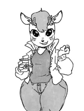 ass big_ass big_thighs coffee cute_male deer femboy jacket jun_(olozva) looking_at_viewer male olozva original_character penis sissy slim_waist small_antlers small_penis smile solo submissive_male