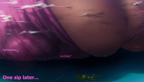 1girls 2d bikini breast_squish breasts close-up clouds color female female_only giantess growth hyper_giantess island lapotato8 macro mario_(series) mostly_offscreen_character ocean princess_peach sideboob super_mario_sunshine text