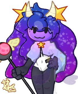 belly_button bluebyte7 cloak fanart female horn lollipop object_show object_shows original original_character pussy reference_image solo space_pop staff star stars thick_legs thick_thighs white_background