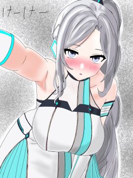armpits blush breasts clothed d4dj female huge_breasts keekee_(kk_d4ni) looking_at_viewer niijima_ibuki watermark